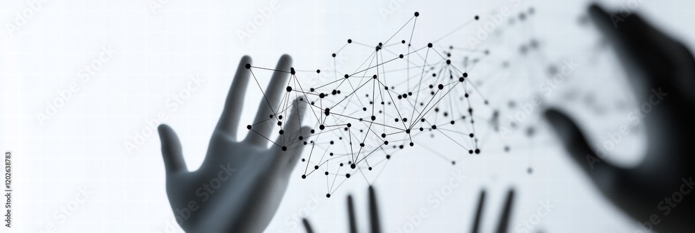 Leinwandbilder hands connecting through lines and dots to symbolize collaboration and innovation in a modern digita