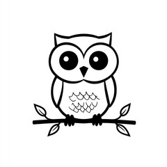 Fototapeta premium Cute cartoon owl perched on branch, white background, children's book illustration (2)