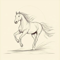 White horse galloping, sunlit field, artistic illustration, print design