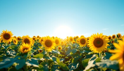 Obraz premium Sunlit Sunflower Field: A Serene Summer Landscape