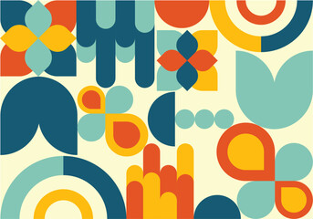 Abstract geometric background, colorful template flat design with the simple shape of circles, semi-circle, and lines