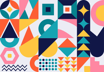 Abstract flat geometric background, template design with the simple shape of circles and lines on cream background