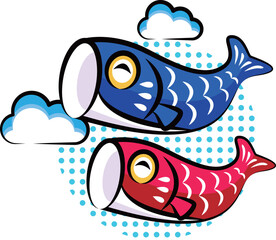 子供の日のこいのぼり｜使える季節行事素材シリーズ(春)｜ポップなワンポイントイラスト