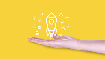 Are you ready business concept, Startup business support, motivation and get ready, rocket launching and flying sky for growing business, fast business success, idea generation