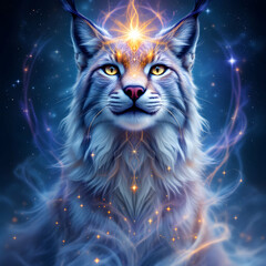Majestic Lynx Surrounded by Cosmic Energy in a Stunningly Detailed Artwork