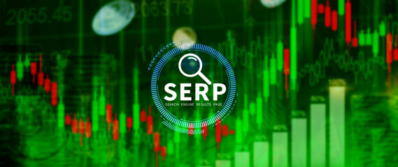 SERP, Search Engine Result Pages concept, magnifying glass with text SERP, can be used for...