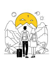Tourist couple with backpack design, Travel trip vacation tourism and journey theme Vector illustration © creativediastudio