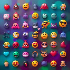 Naklejka premium A Vibrant Collection of Playful Emoji Faces Displaying a Range of Emotions and Expressions
