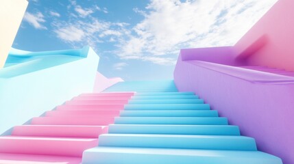 Pastel stairs ascending to a bright sky.