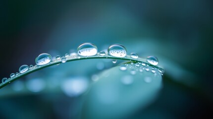 Close-up of water droplets on a green leaf, showcasing nature's beauty in soft focus.