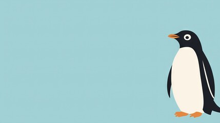 Fototapeta premium Penguins on Blue Backgrounds - Two penguins, one black and white, stand side by side against contrasting blue backgrounds
