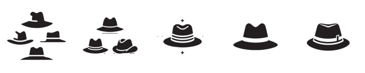 set of silhouette hat vector icons