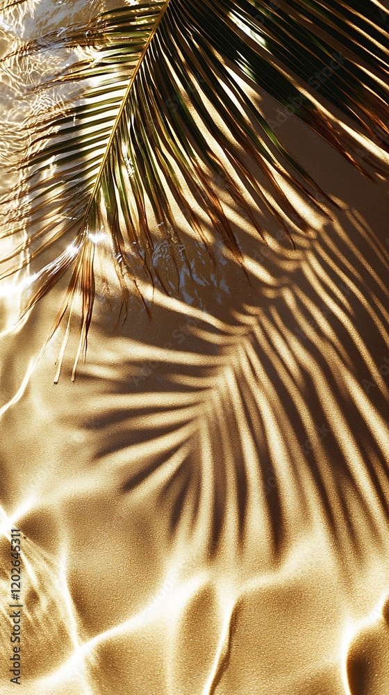 Poster palms casting shadows on sunlit sand creating serene tropical atmosphere : generative ai