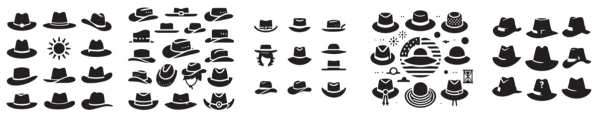 set of silhouette hat vector icons