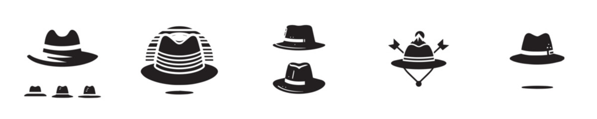 set of silhouette hat vector icons