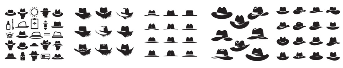 set of silhouette hat vector icons