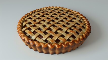 Homemade lattice pie with classic woven pastry top and fluted crust edge, perfect for food blogs, recipe websites, and culinary marketing materials, photographed on neutral background.