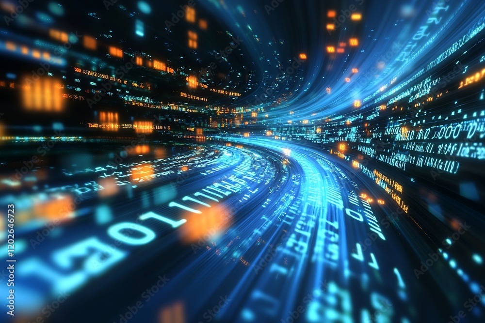 Poster Dynamic Stream of Digital Information Flowing through a Futuristic Cyber Landscape : Generative AI