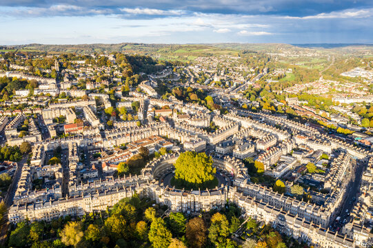 Fototapeta Bath, United Kingdom - October 15 2020: Aerial cityscape view of Bath City, England, United Kingdom