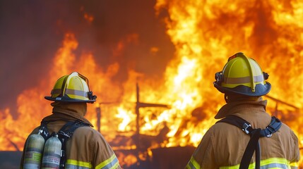 Firefighters Facing Massive Urban Fire with Courage and Determination : Generative AI