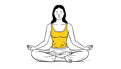 Yoga woman sitting in lotus position on white background. Vector illustration.