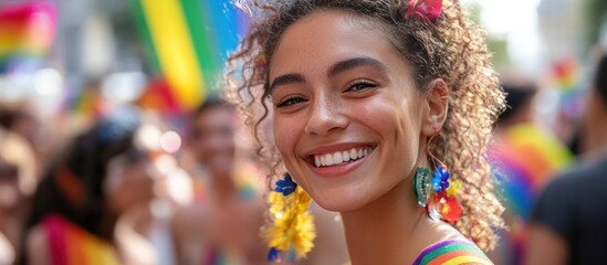 Fototapeta premium Happy woman at Pride parade