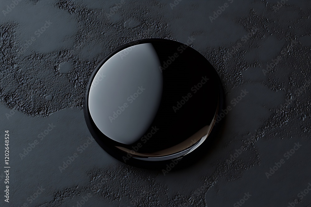 Leinwandbilder shiny black circular object on textured gray background : generative ai