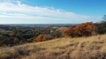 Autumnal Hilltop View Overlooking Cityscape