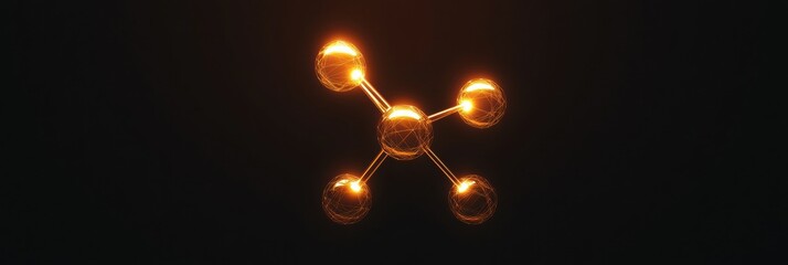 Visual representation of molecular structure against a black background with glowing elements illustrating atomic connections. Generative AI