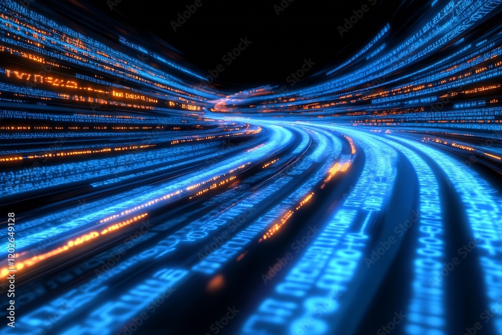 Leinwandbilder High-Speed Digital Information Flow with Streamlined Light Patterns : Generative AI