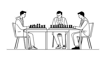 People playing chess. Male characters in flat style. Vector illustration
