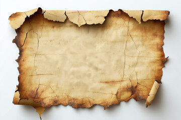 Fototapeta premium A blank piece old sepia color paper with one corner torn off , isolated on a transparent background.