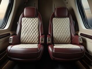Obraz premium Opulent Aircraft Cabin Interior Featuring Plush Leather Seating : Generative AI