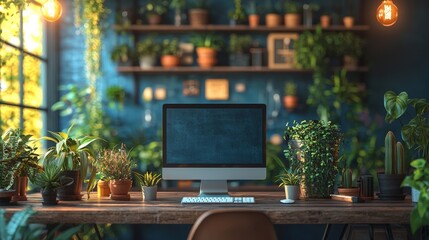 Cozy workspace with plants and natural light