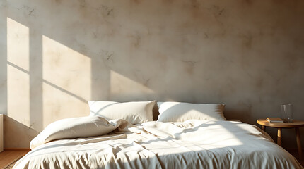 Serene Bedroom Interior Design: Minimalist Style, Sunlight, and Cozy Atmosphere