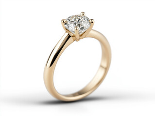 Elegant Gold Diamond Engagement Ring on White Background