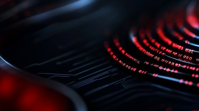 Red data cables coil on circuit board, digital future tech background.  Use website header