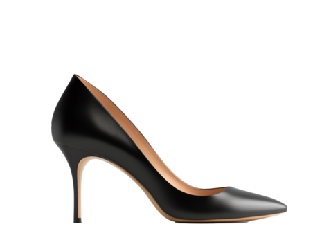Elegant Black High Heel Shoe on Transparent Background for Fashion Design