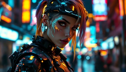 Cyberpunk Girl: Neon Glow in a Futuristic Cityscape