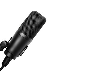 Black Studio Microphone on White Background - Ideal for Podcasts, Voiceovers, and Music Recording