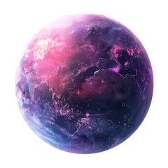 A stylized Earth image with vibrant pink and purple hues, showcasing city lights and geographical...