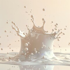 Creamy milk splash, dynamic crown-like formation with droplets, smooth texture.
