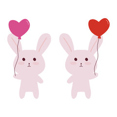 バレンタインに使えるハートの風船を持ったうさぎのイラストアイコンセット