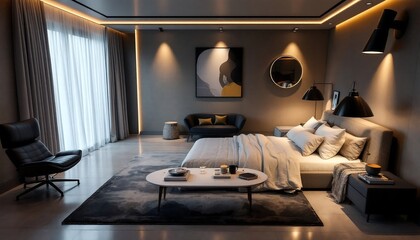 Luxury Modern Bedroom Interior Design: Elegant Nighttime Ambiance