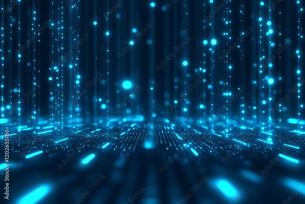 Aufkleber Futuristic Blue Digital Technology Cyber Background with Glowing Dot and Line Patterns in Motion : Generative AI