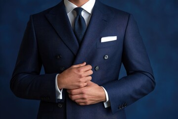 Confident Businessman in Navy Suit with Arms Crossed