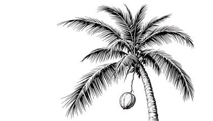 Obraz premium Elegant Palm Tree Sketch: Detailed Coconut and Fronds in Black and White
