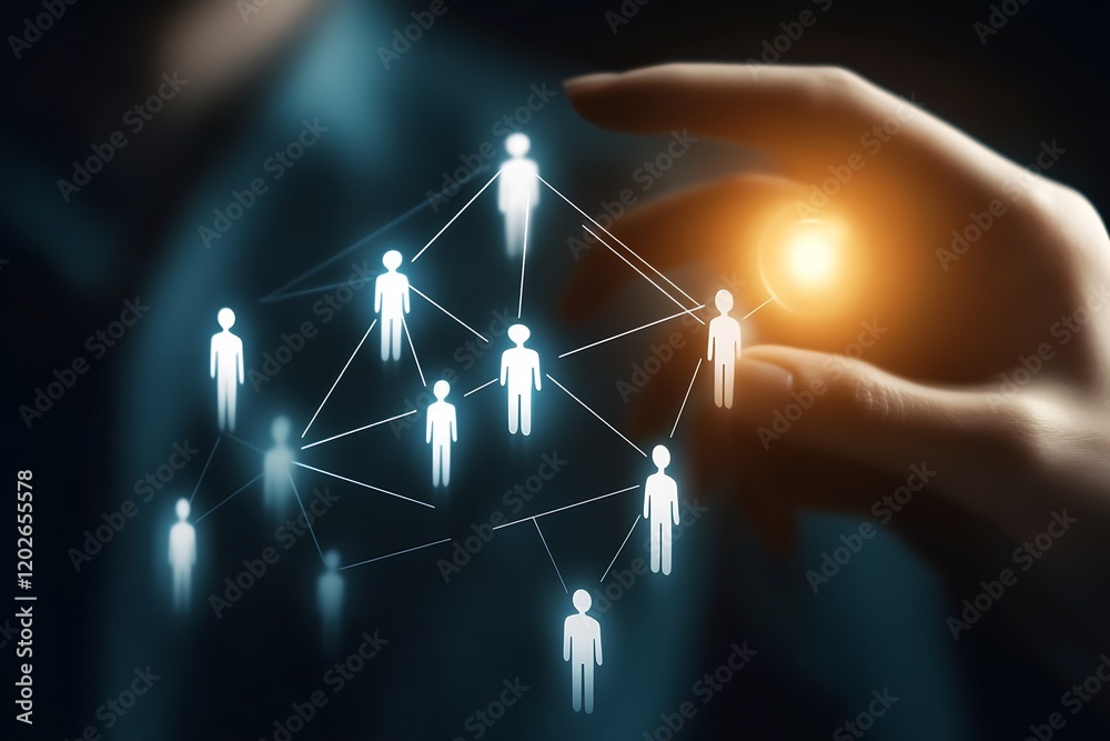 Aufkleber futuristic hand interacting with digital network for innovative business communication : generative 