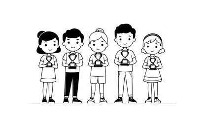 Group of happy children in school uniform. Vector illustration. Flat style.