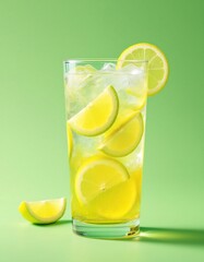 Refreshing Lemon Lime Iced Drink in Tall Glass - Summer Beverage Photography